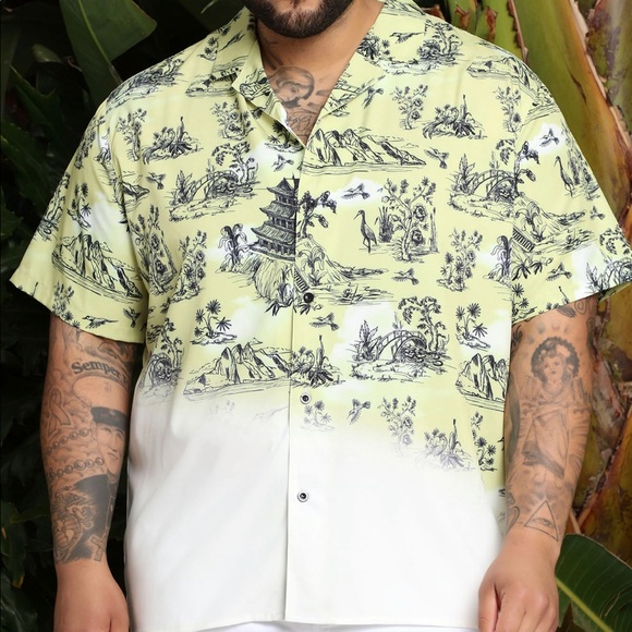 Faded Map Short Sleeve Woven Top - Yellow - Picture 4 of 4